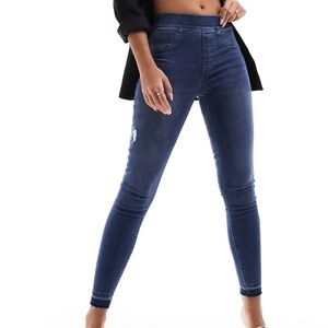 💙 SPANX Shape & Lift Distressed Skinny Pull On Medium Blue Wash Jeans Size Small